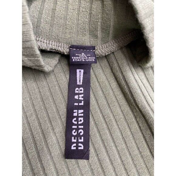 DESIGN LAB Solid Olive Green Cold Shoulder Ribbed Dress Sz Small NEW - Picture 4 of 7